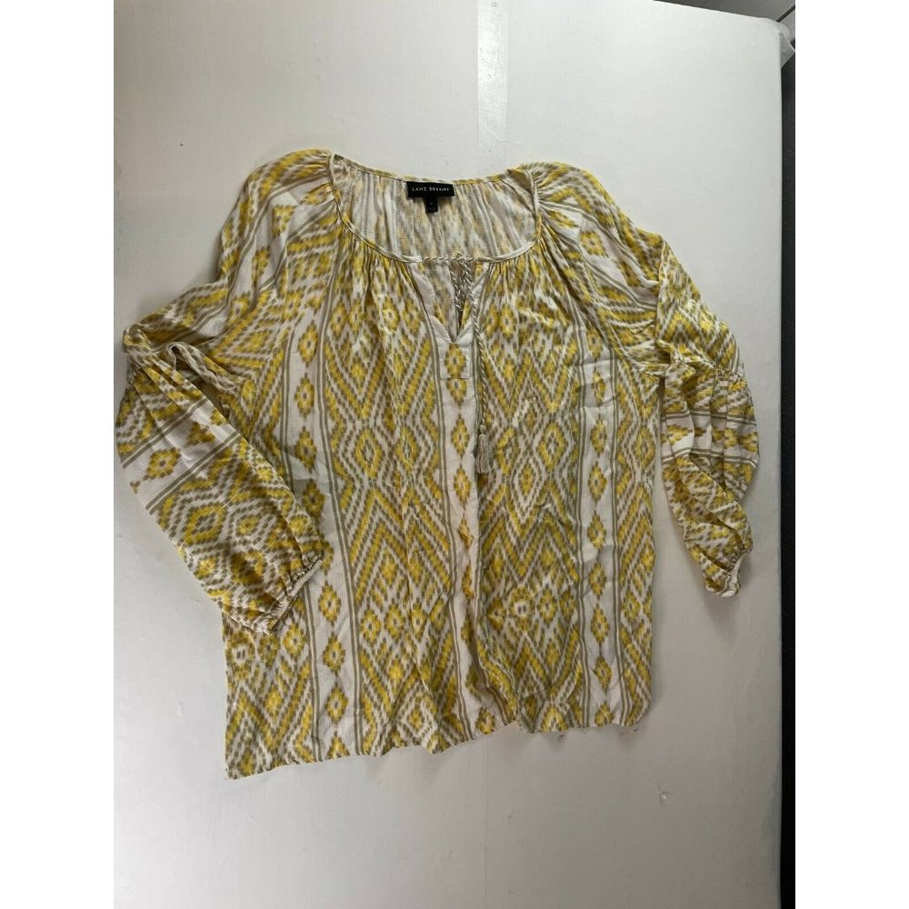 Lane Bryant Peasant Tunic Yellow Top Size 16 Rope Tie Front Gathered Sleeves - Picture 2 of 10